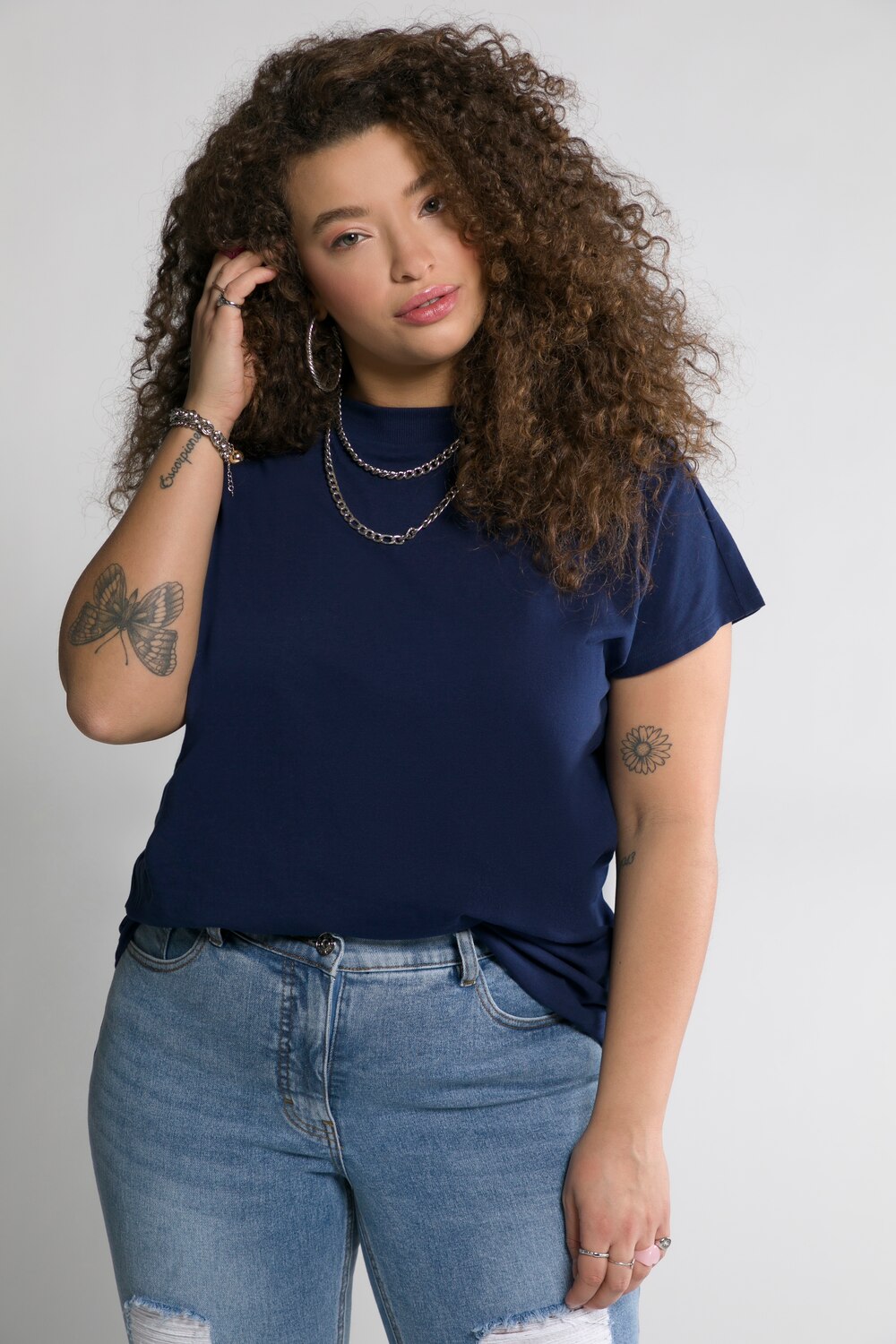 Grote Maten T-shirt, Dames, blauw, Maat: 42/44, Katoen, Studio Untold Grote Maten T-shirt, Dames, blauw, Maat: 42/44, Katoen, Studio Untold