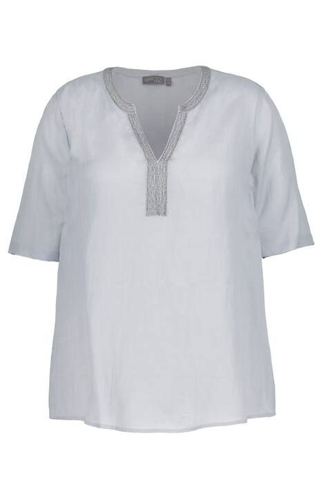 Tunika, perly, tunikový výstřih, krátké rukávy, lněná směs