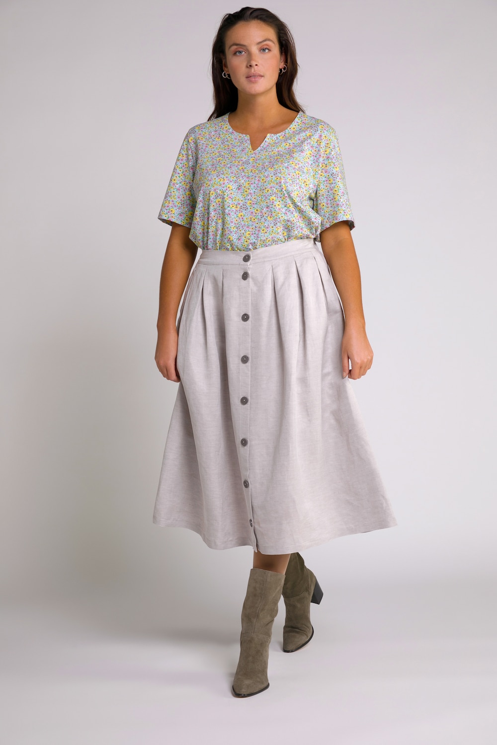 Grote Maten rok, Dames, bruin, Maat: 50/52, Viscose/Linnen, Ulla Popken