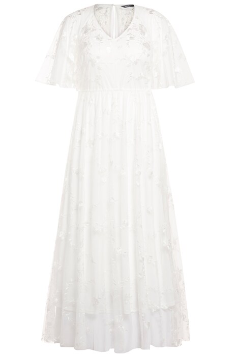 Večerní šaty, výšivka, dvouvrstvé, výstřih do V, 3/4 rukávy