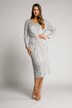 Pailletten-Kleid, drapierte Taille, V-Ausschnitt, Langarm