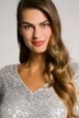 Pailletten-Kleid, drapierte Taille, V-Ausschnitt, Langarm