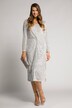 Pailletten-Kleid, drapierte Taille, V-Ausschnitt, Langarm