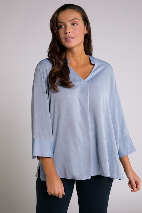 Front Pleat V-Neck Chambray Blouse | all Blouses | Blouses