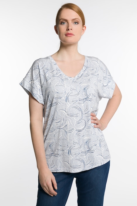 Swirl Graphic Print V-Neck Stretch Knit Top | T-Shirts | Knit Tops & Tees