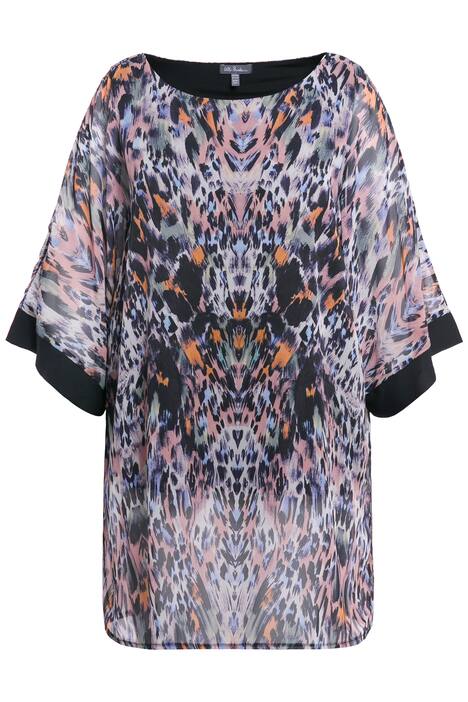 Halenka, dvouvstvá, zvířecí vzor, oversize, kulatý výstřih, 3/4 rukávy