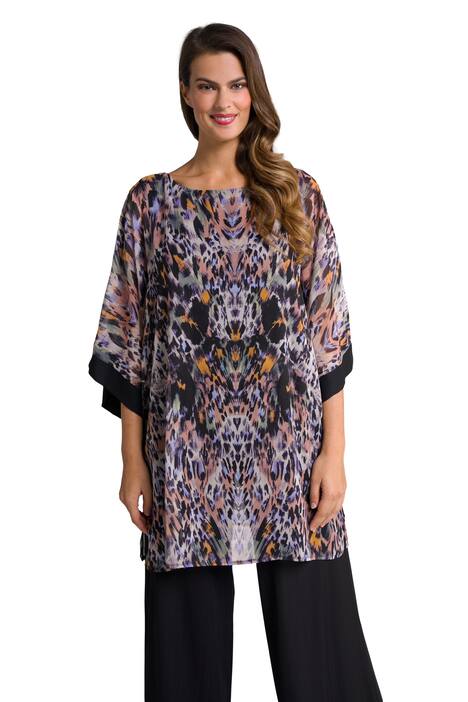 Halenka, dvouvstvá, zvířecí vzor, oversize, kulatý výstřih, 3/4 rukávy