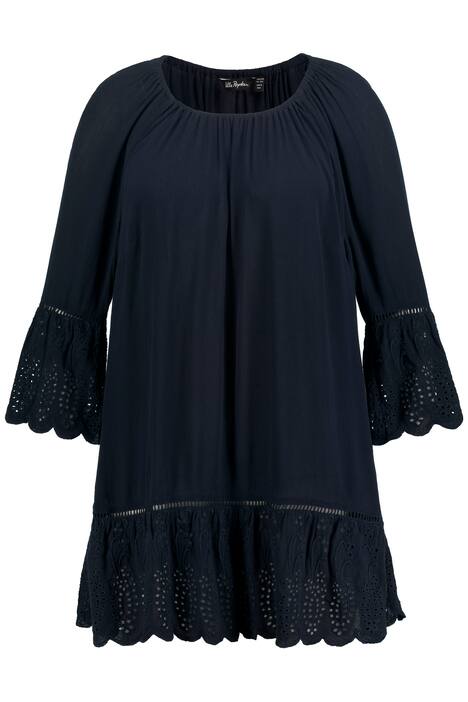 Tunika, volánový lem, A střih, kulatý výstřih, 3/4 rukávy