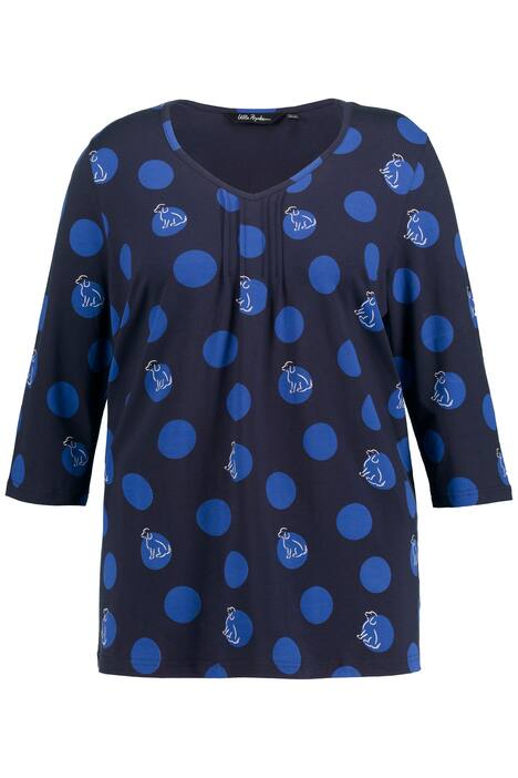 Tričko, puntíky, A střih, sklady, srdcový výstřih, 3/4 rukávy