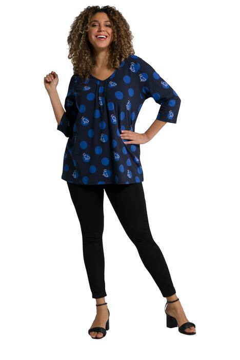 Tričko, puntíky, A střih, sklady, srdcový výstřih, 3/4 rukávy