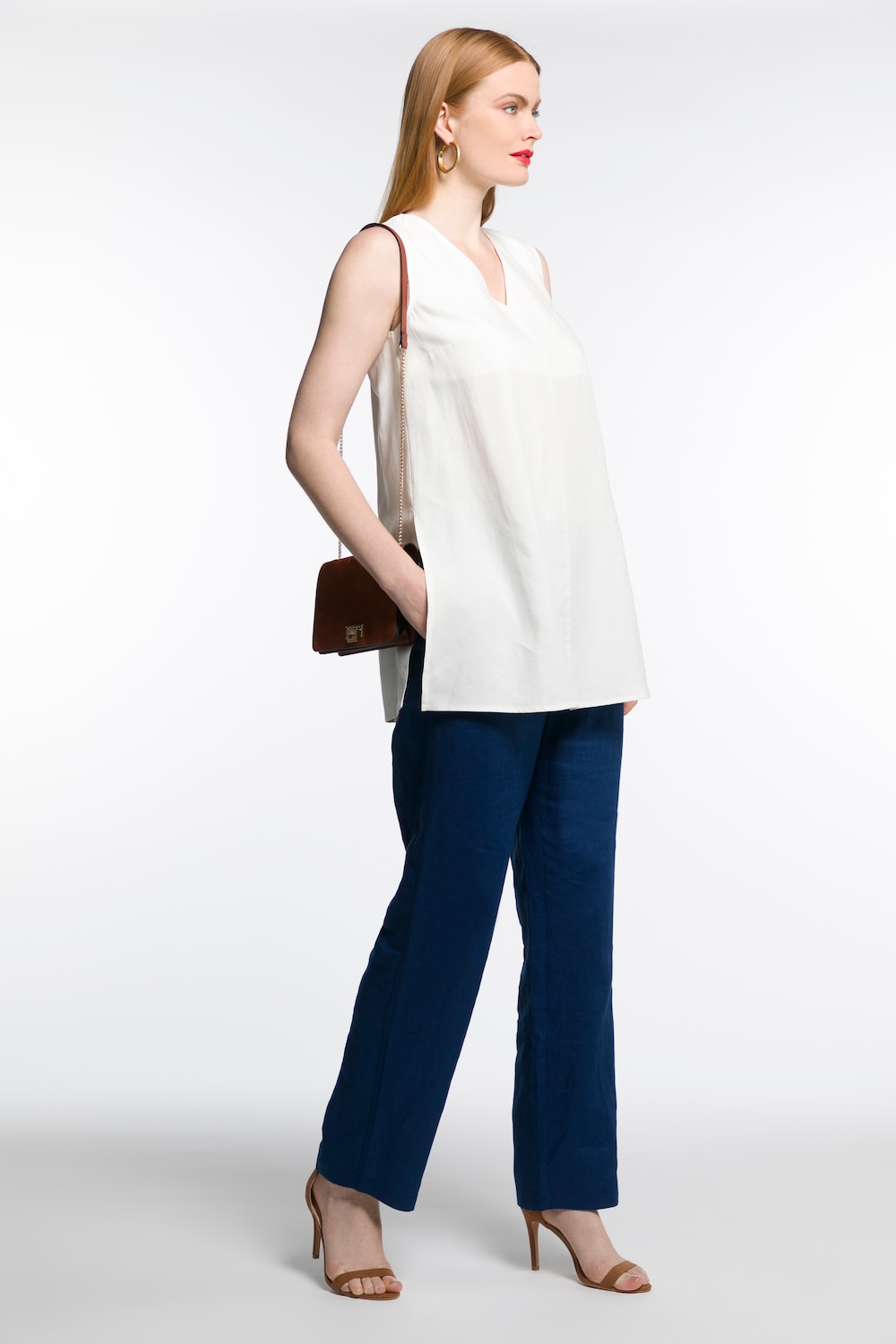 Plus Size V-Neck Lyocell Blend Tank Tunic Blouse, Woman, white, size: 16, synthetic fibers/linen/cotton, Ulla Popken