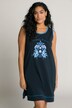 Koszulka do spania, paw, wyszyty napis, bez rękawów, okrągły dekolt