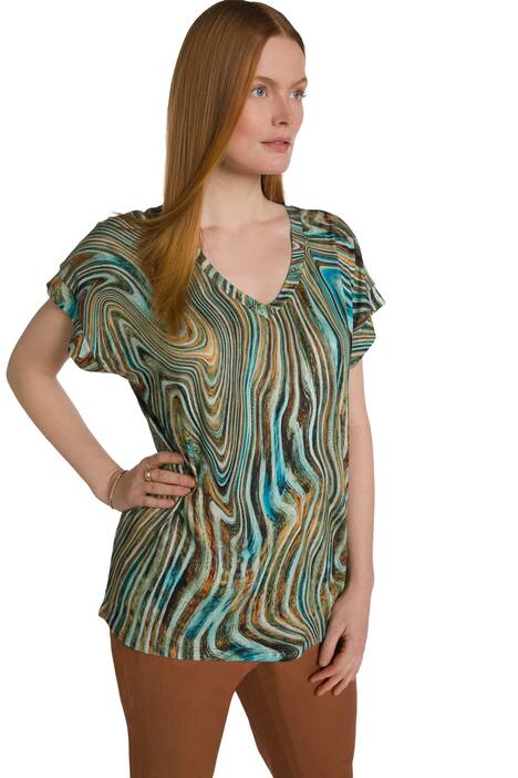 Tričko, vlnitý potisk, Slim, krátké, výstřih do V, krátké rukávy