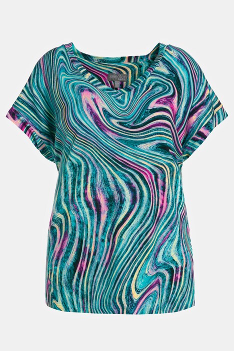Optic Swirl Print V-Neck Slim Fit Stretch Knit Top | T-Shirts | Knit ...