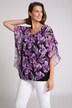 chiffon blouse, dubbellaags, bloemen, ronde hals, korte mouwen