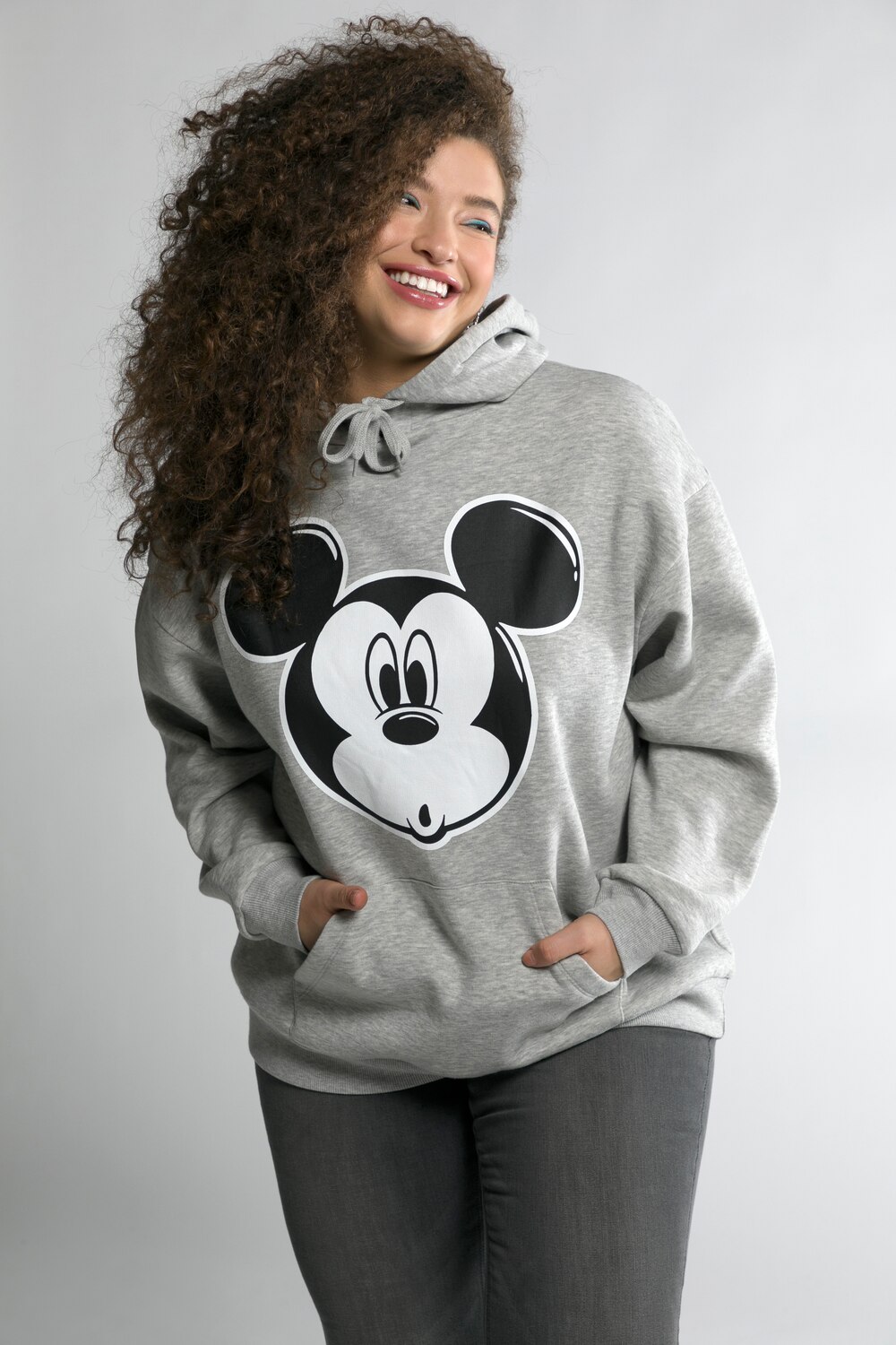 Grote Maten hoodie Mickey Mouse, Dames, grijs, Maat: 46/48, Polyester/Katoen, Studio Untold