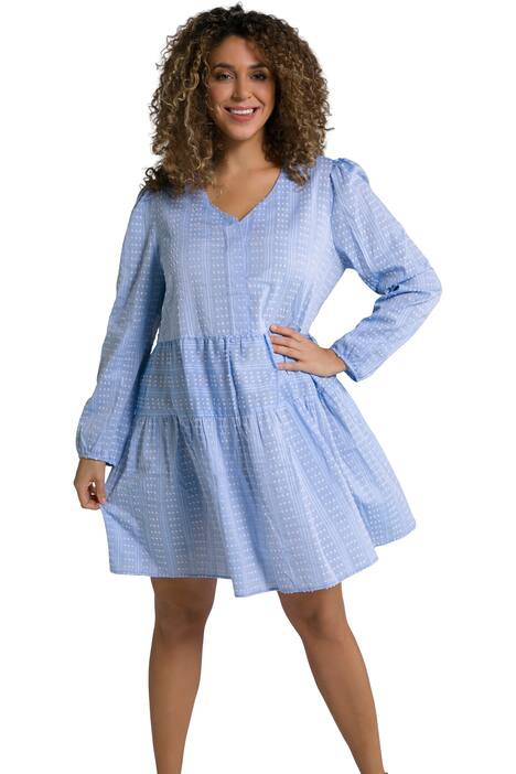 Midi šaty, pruhy, A střih, výstřih do V, dlouhé rukávy