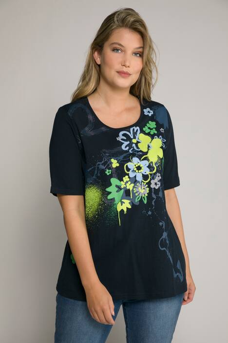 Graffiti Flowers Round Neck Short Sleeve Tee
