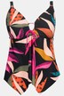 Tankini, imprimé exotique, bonnets souples, finition en pointe