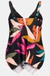 Tankini, imprimé exotique, bonnets souples, finition en pointe