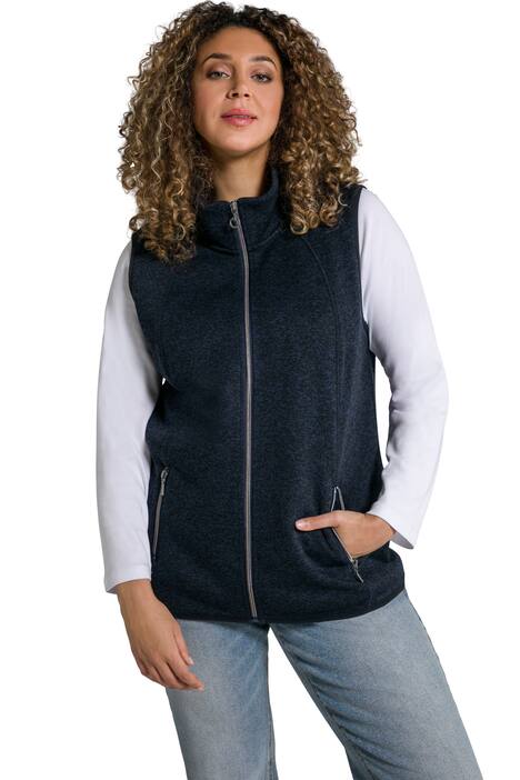 Vesta z pleteného flísu, melírovaná, stojáček, bez rukávů