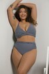 Bikini-Slip, High Waist, seitliche Raffung, Streifen