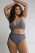 Bikini-Slip, High Waist, seitliche Raffung, Streifen