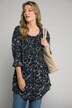 Floral Print Front Smocked Long Sleeve Tunic Blouse