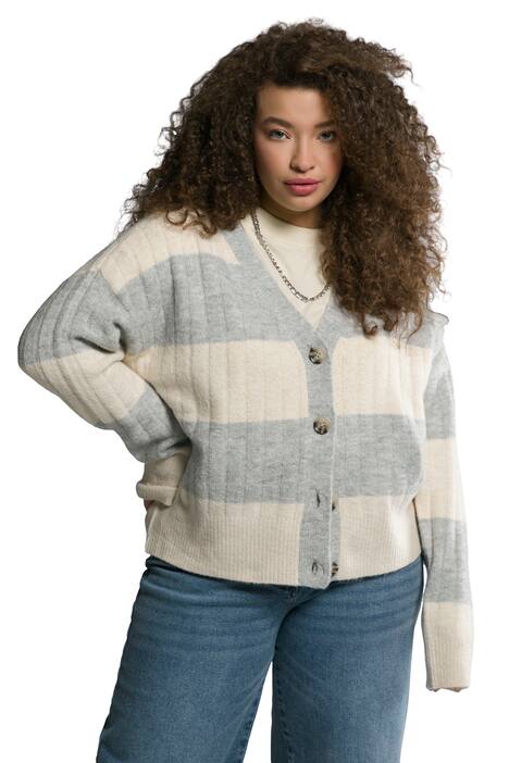 Rozepínací svetr, oversize, výstiřh do V, dlouhé rukávy, pruhy