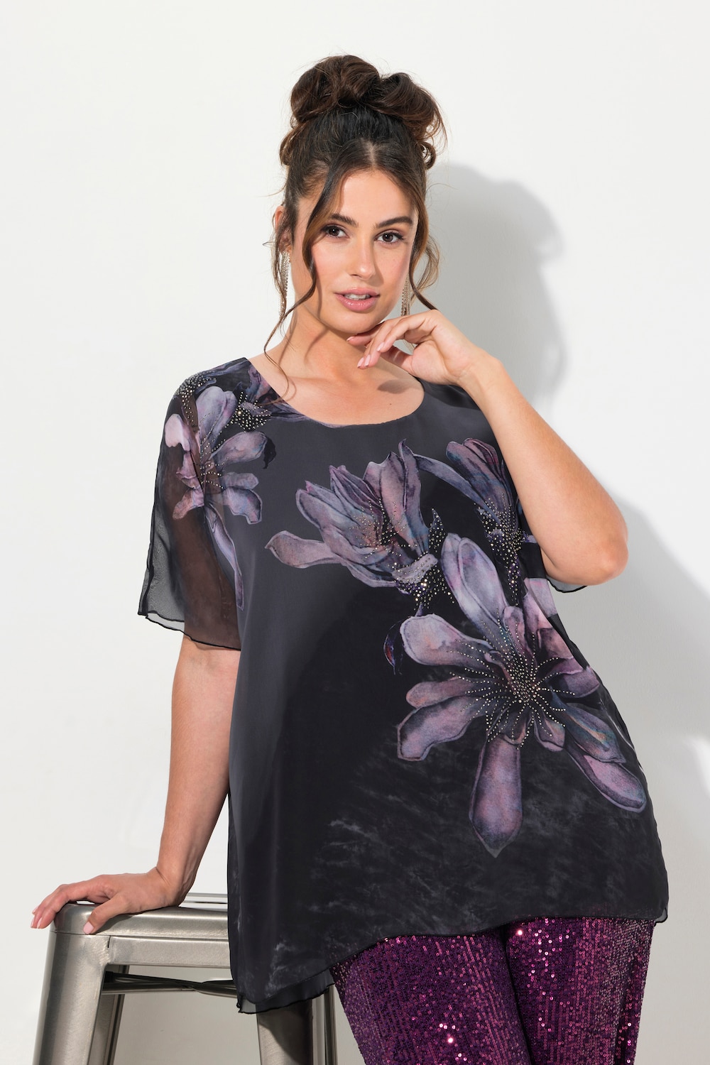 Große Größen Bluse, Damen, schwarz, Größe: 54/56, Polyester/Baumwolle, Ulla Popken