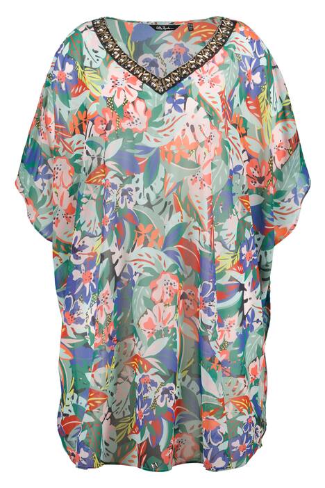 Tunika, květy, extra široká, výstřih do V, krátké rukávy