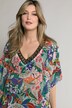Szyfonowa tunika w kwiaty, szeroki krój, dekolt w szpic, krótkie rękawy