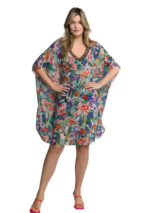 Tunika, květy, extra široká, výstřih do V, krátké rukávy