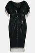Robe midi paillettes, perles, encolure V, manches courtes