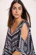 Wzorzysta bluzka z wycięciami na ramionach, ceramiczny wzór, rękawy 3/4