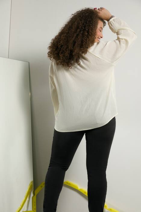 Bluzka, oversizowy kr�j, okr�g�y dekolt, d�ugi r�kaw, plisa guzikowa