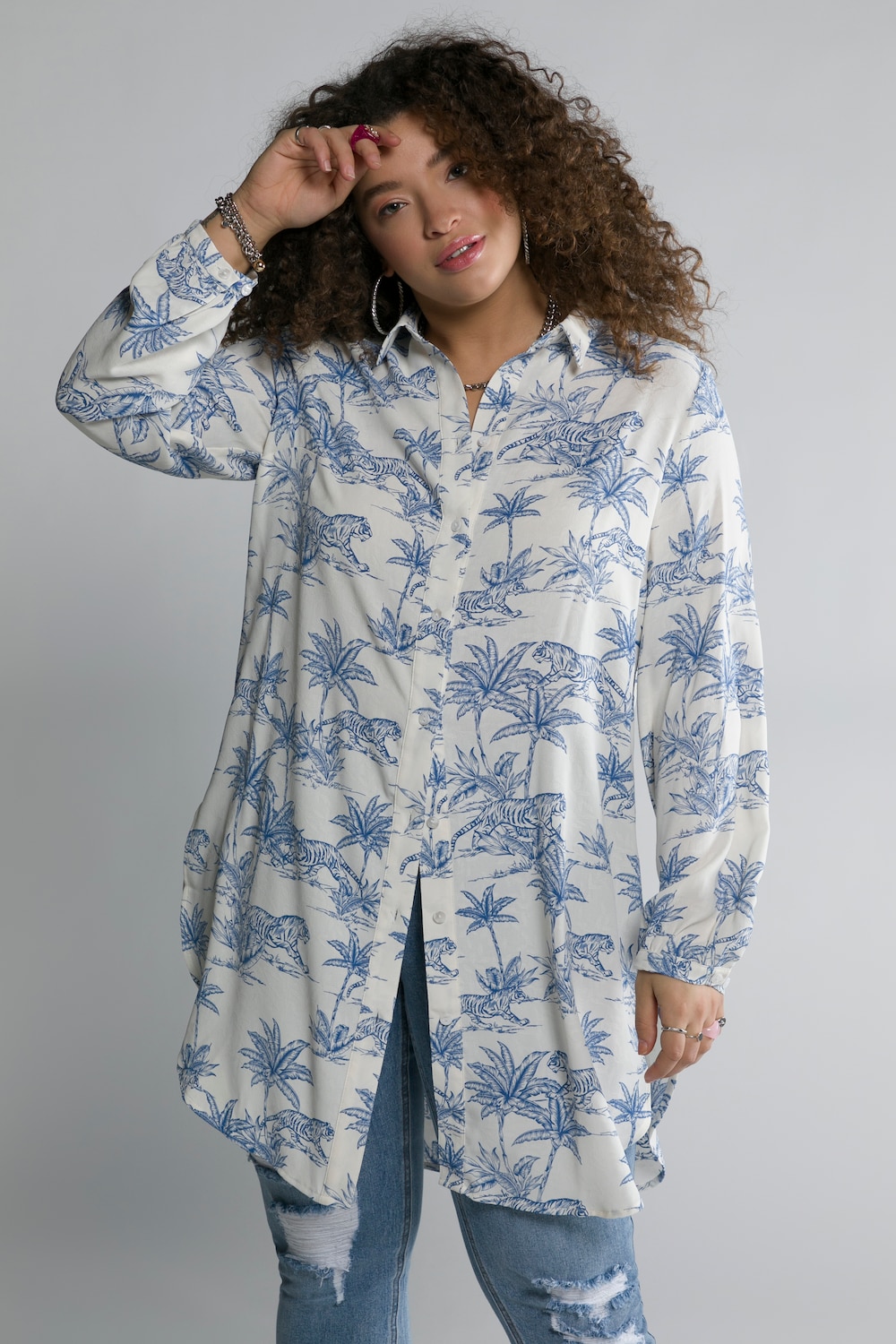 Grote Maten longline blouse, Dames, wit, Maat: 50/52, Polyester, Studio Untold