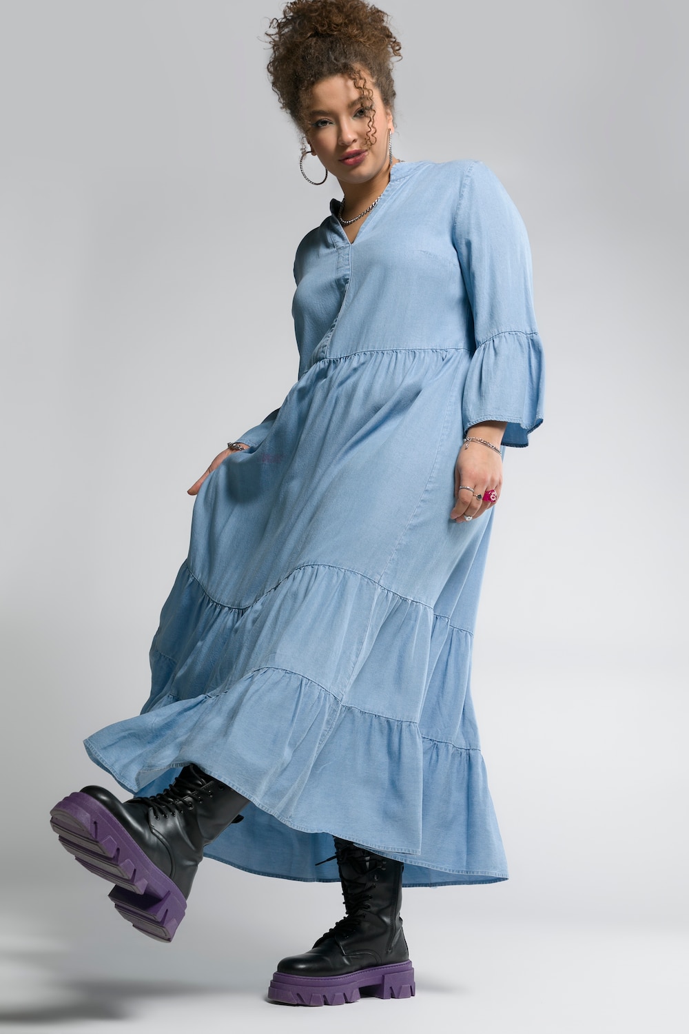 Grote Maten jurk, Dames, blauw, Maat: 46/48, Synthetische vezels, Studio Untold