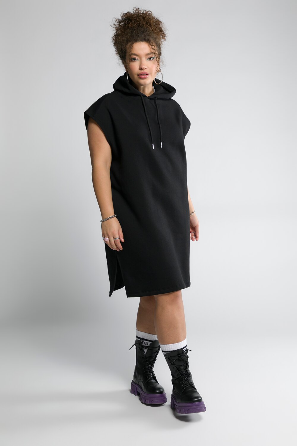 Grandes tailles robe sweat à capuche, femmes, noir, taille: 52/54, Coton/Polyester, Studio Untold
