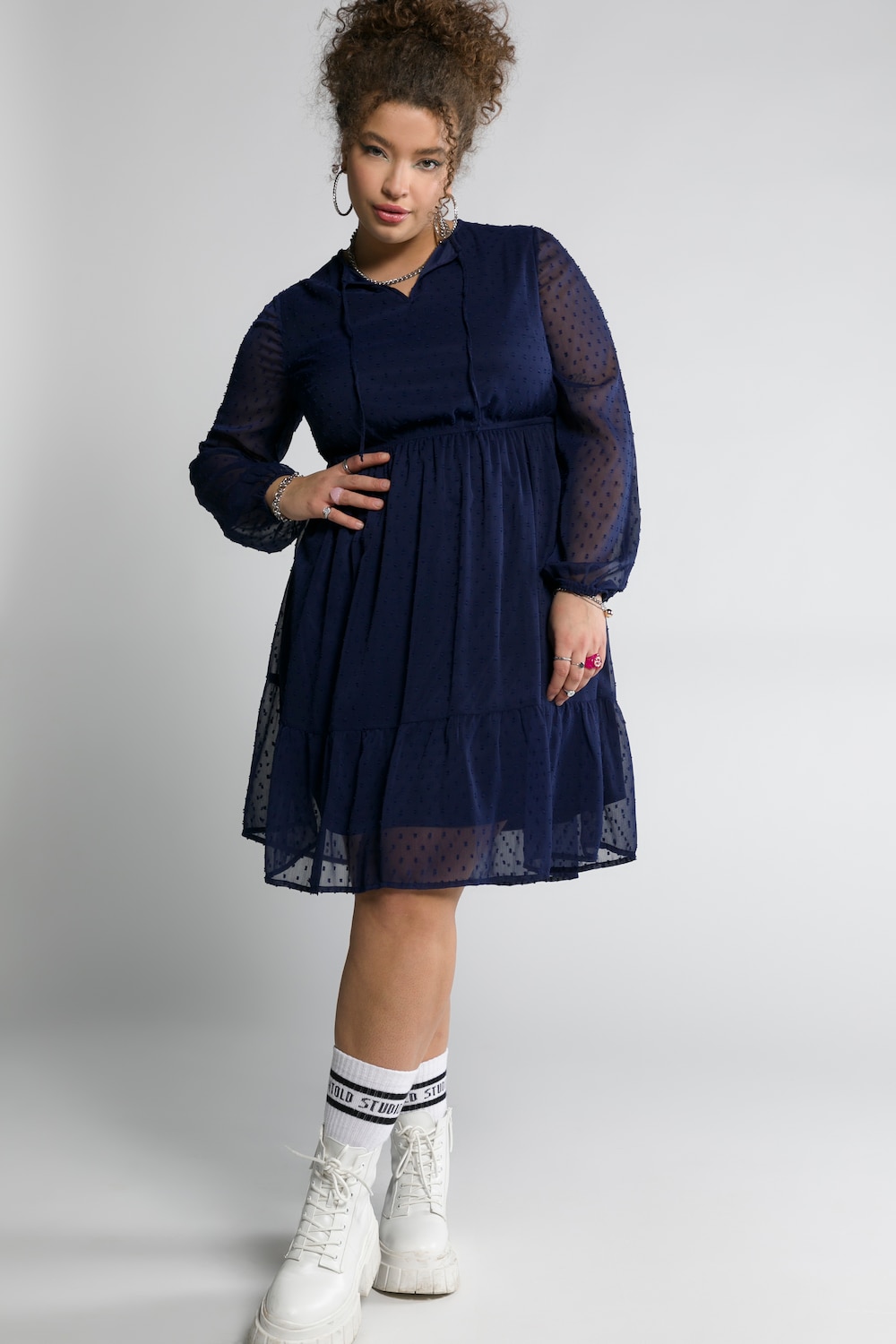 Grote Maten chiffon jurk, Dames, blauw, Maat: 50/52, Polyester, Studio Untold