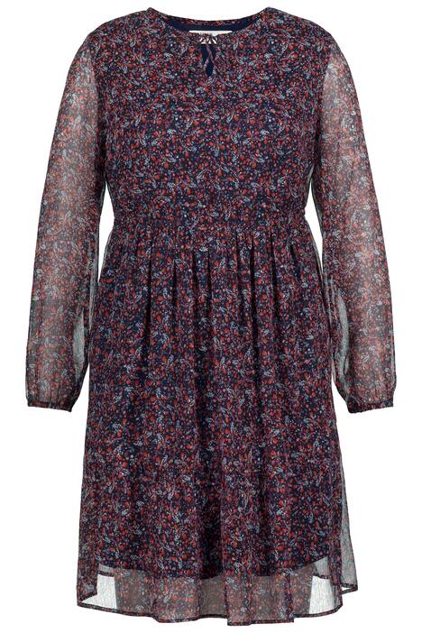 Šifonové šaty, A střih, kulatý výstřih, dlouhé rukávy, potisk