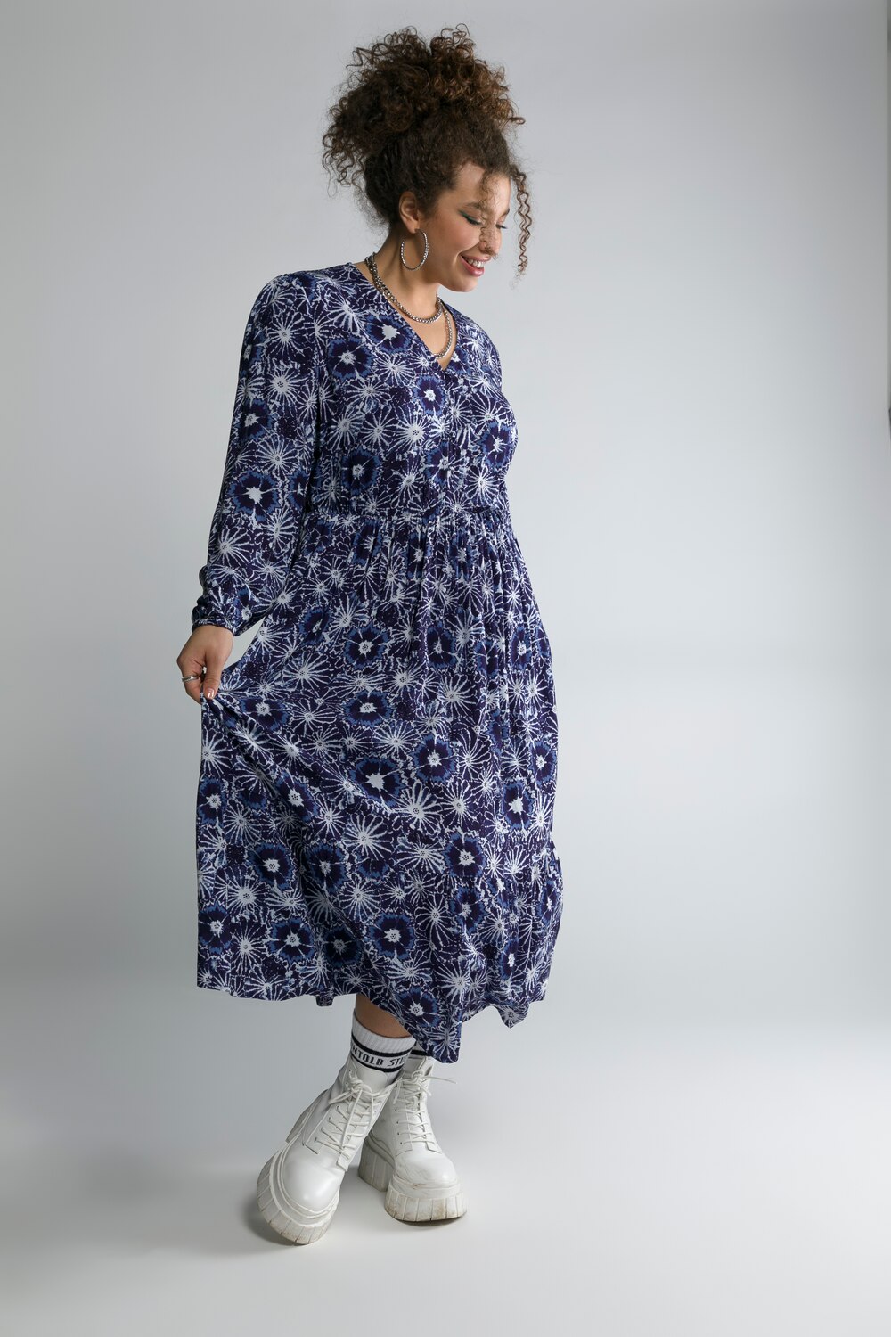 Grote Maten jurk, Dames, blauw, Maat: 46/48, Viscose, Studio Untold