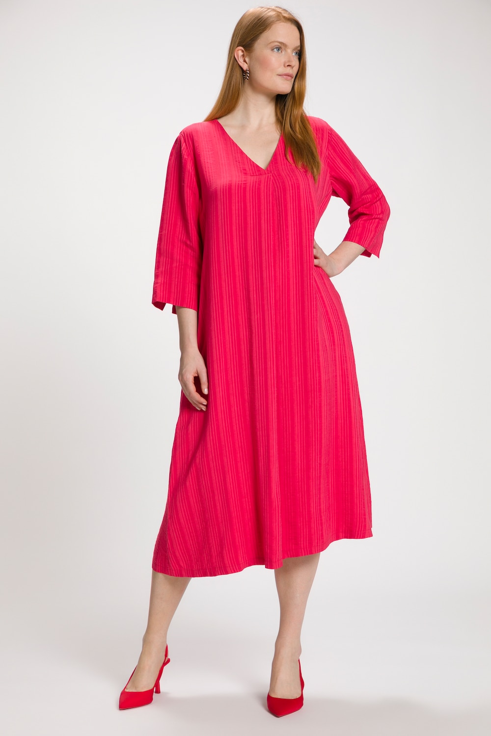 Grote Maten midi-jurk, Dames, rood, Maat: 50/52, Viscose/Linnen, Ulla Popken