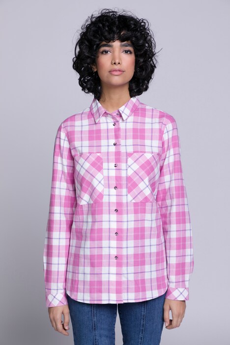 Bluse, Karomuster, Hemdkragen, Langarm