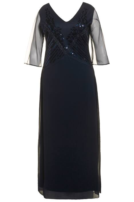 Večerní šaty, perlová výšivka, výstřih do V, 3/4 rukávy
