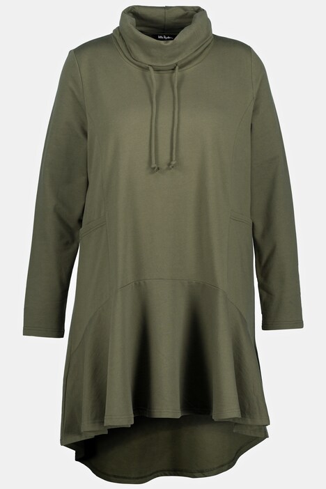 Rounded Hi-Low Hem A-line Fit Cotton Tunic Sweatshirt