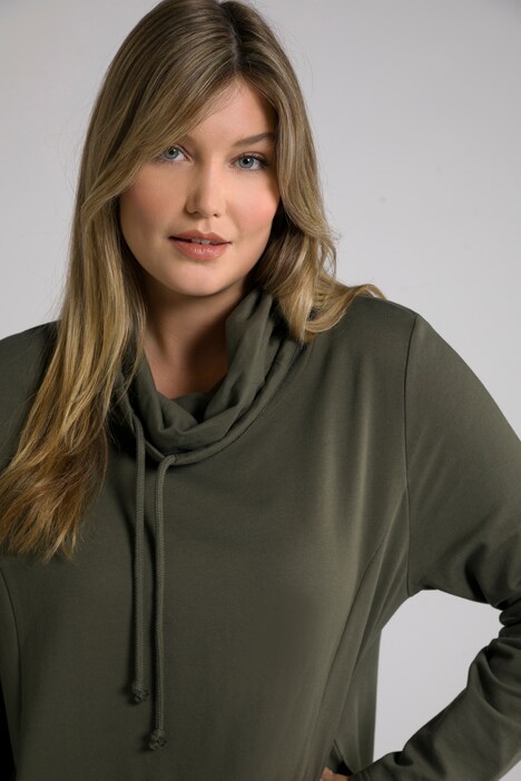 Rounded Hi-Low Hem A-line Fit Cotton Tunic Sweatshirt