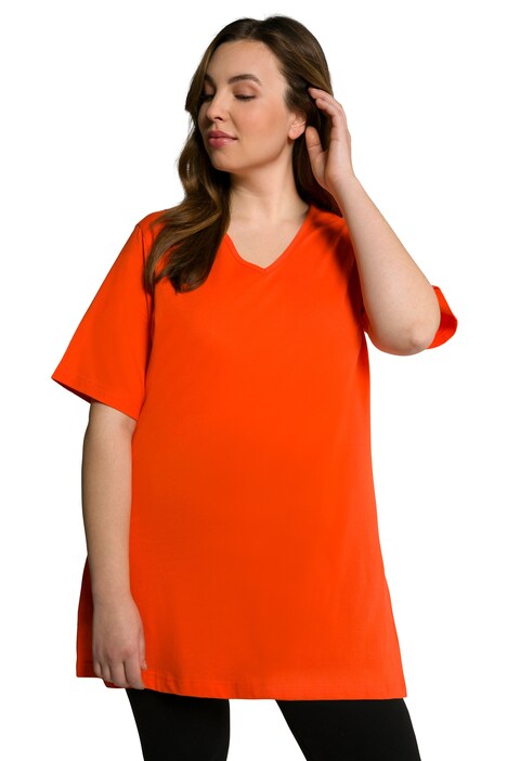 Dlouhé tričko, výstřih do V, krátké rukávy