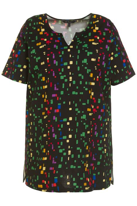 Dlouhé tričko, grafický potisk, tunikový výstřih, krátké rukávy