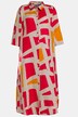 Graphic Print Button Front Linen Dress